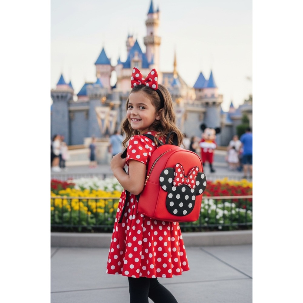 Minnie Mouse Backpack Girls School Bag Red Polka Dot Bow